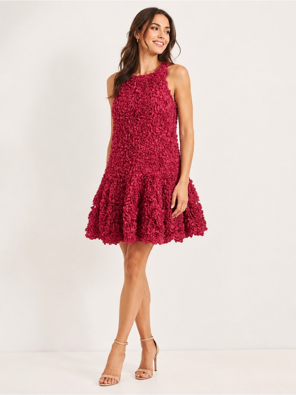 Ciebon Dress Women Burgundy Floral Applique Mini Sleeveless Size M NWT